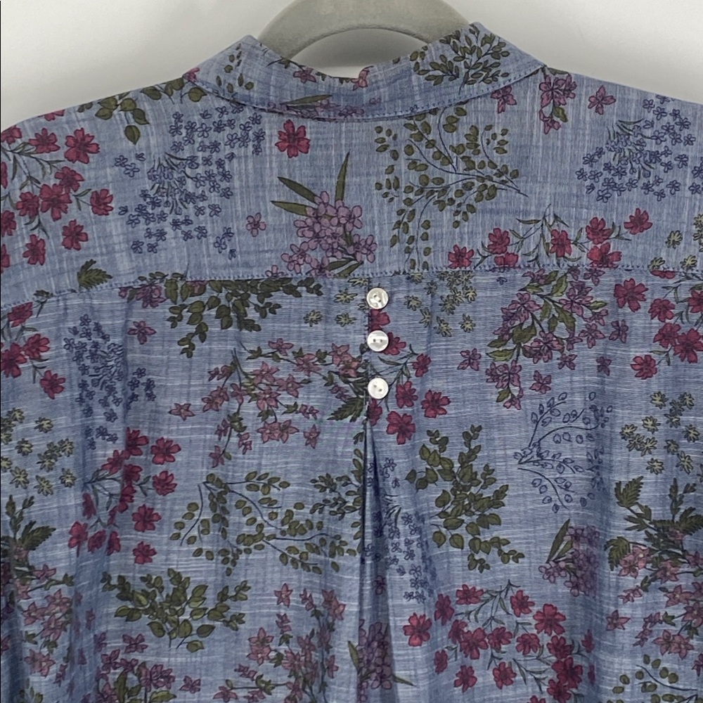 J. Jill Blue Floral Shirt 100% Cotton Size Medium - Picture 6 of 11